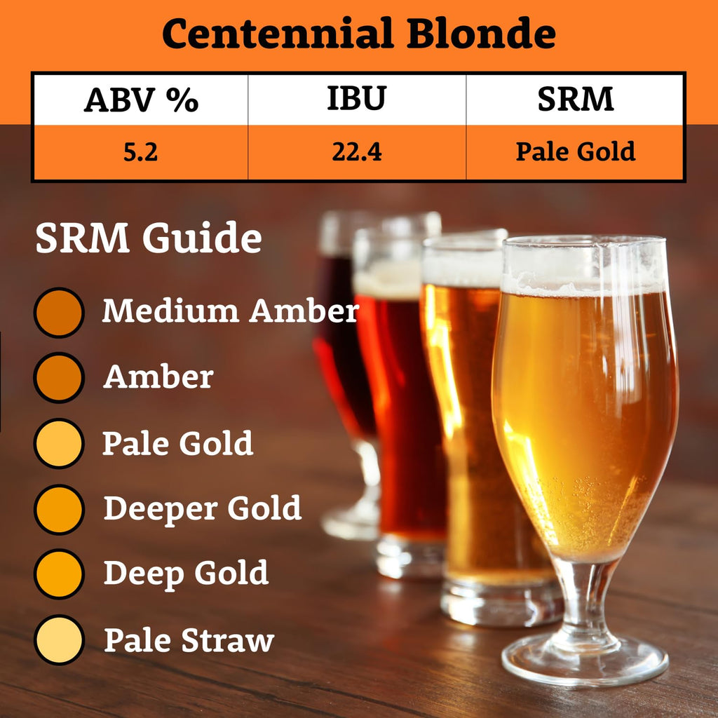 Centennial Blonde Beer Brewing Kit | 2-Row Pale Ale Malt | Caramel 10L Grain | Centennial Pellet Hops | American Ale