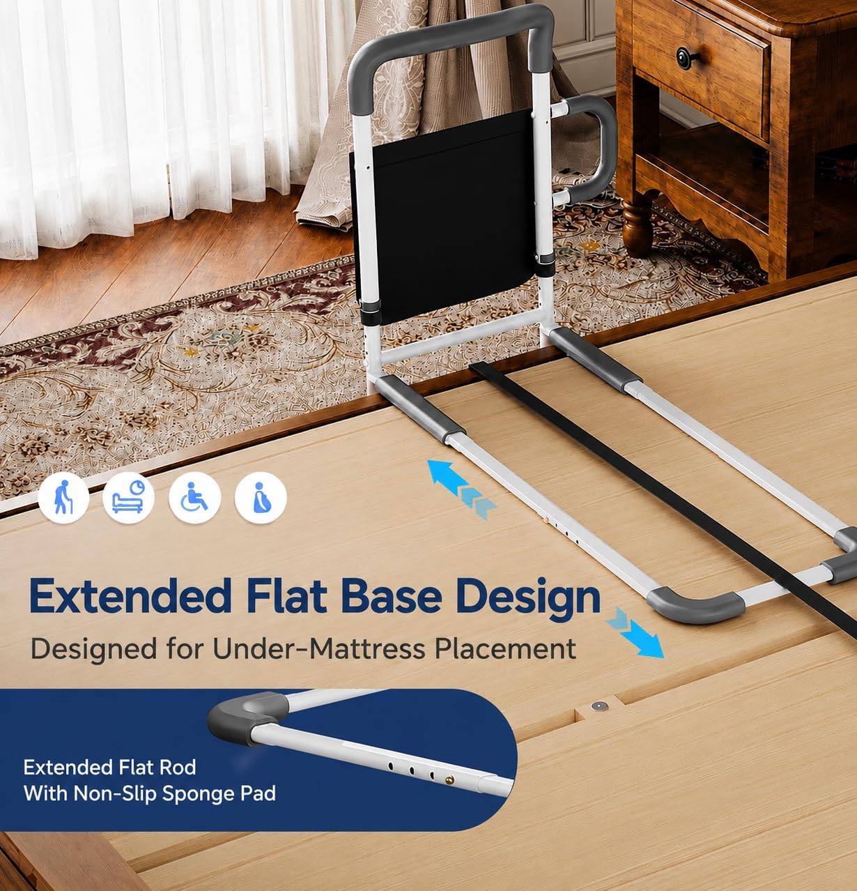 Bed Rails for Elderly Adults Safety - Adjustable Bed Assist Rails for Seniors, Adult Bed Guard Rail with Non-Slip
