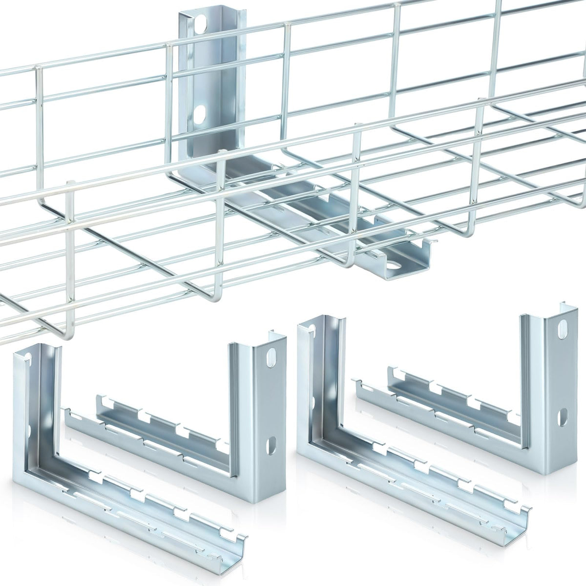 Zonon 4 Pcs 8" L Bracket for Wire Mesh Cable Tray, Wall Mount Zinc Plated