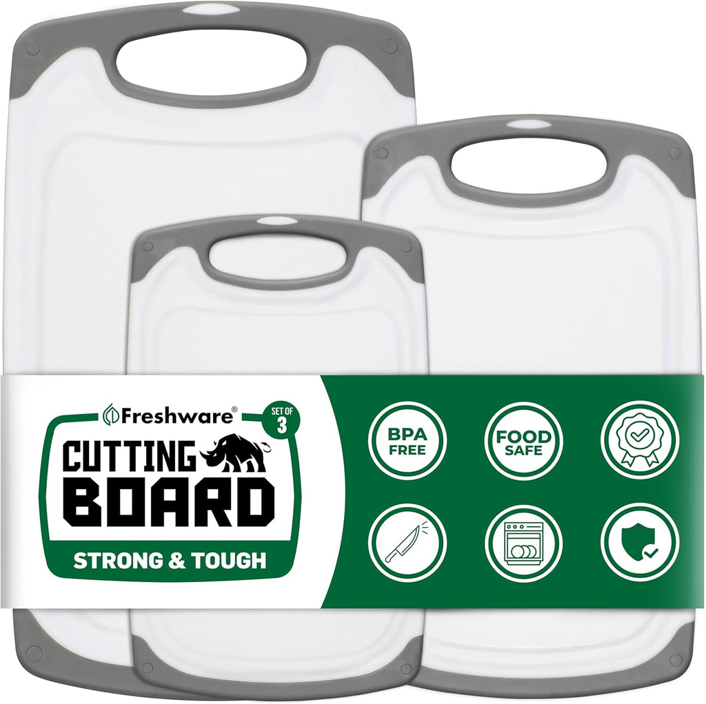 Cutting Boards for Kitchen, Chopping Board 3-Pack with Different Sizes, Juice Grooves and Non Slip Handles
