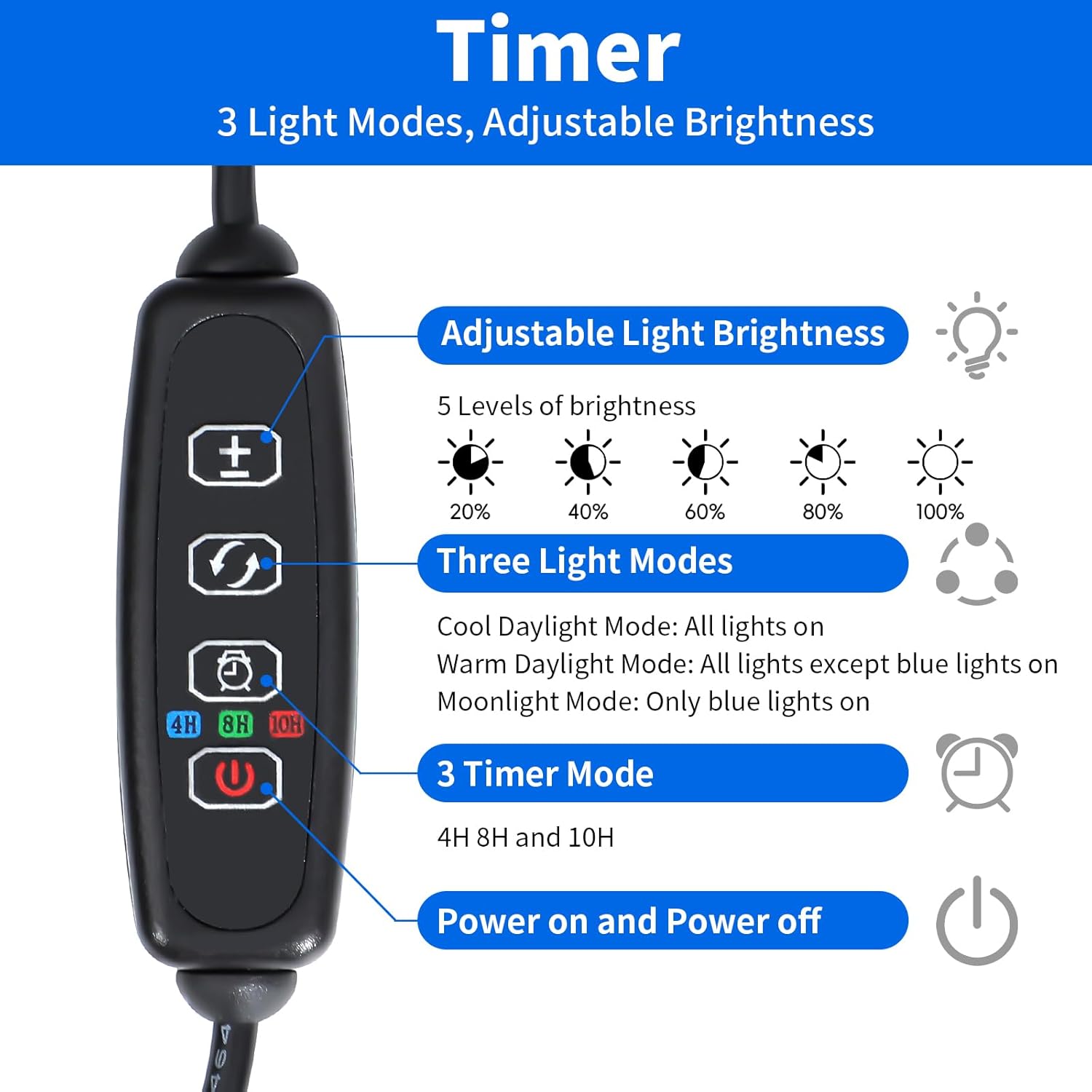 LED Aquarium Light for 12 Inch Fish Tank, Auto On Off with Timer, Full Spectrum, Adjustable Brightness, Daylight