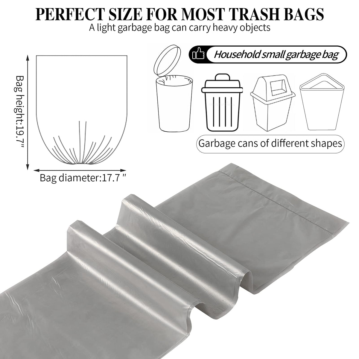 5 Rolls Small Trash Bags - 200 Counts 4 Gallon Small Garbage Bags (Silver)