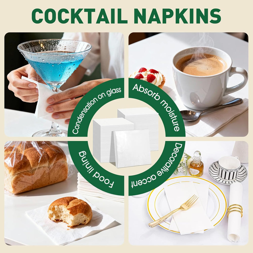 150 Count Disposable White Cocktail Beverage Napkins for Party Bar
