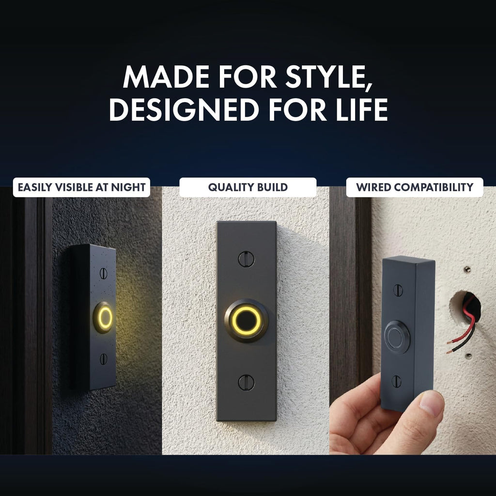 Rectangular Lighted Wired Metal Doorbell Button in Black BT6BL