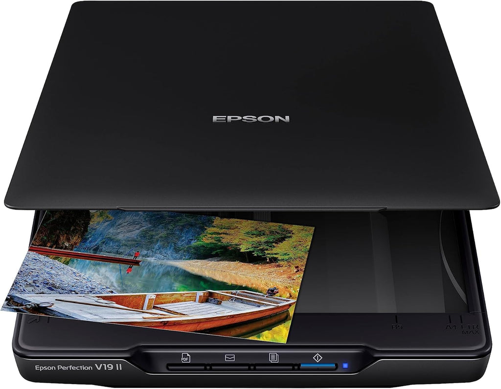 Perfection V19 II Flatbed Photo Scanner 4800 dpi Optical Resolution | USB Power High-Rise Removable Lid for Documents