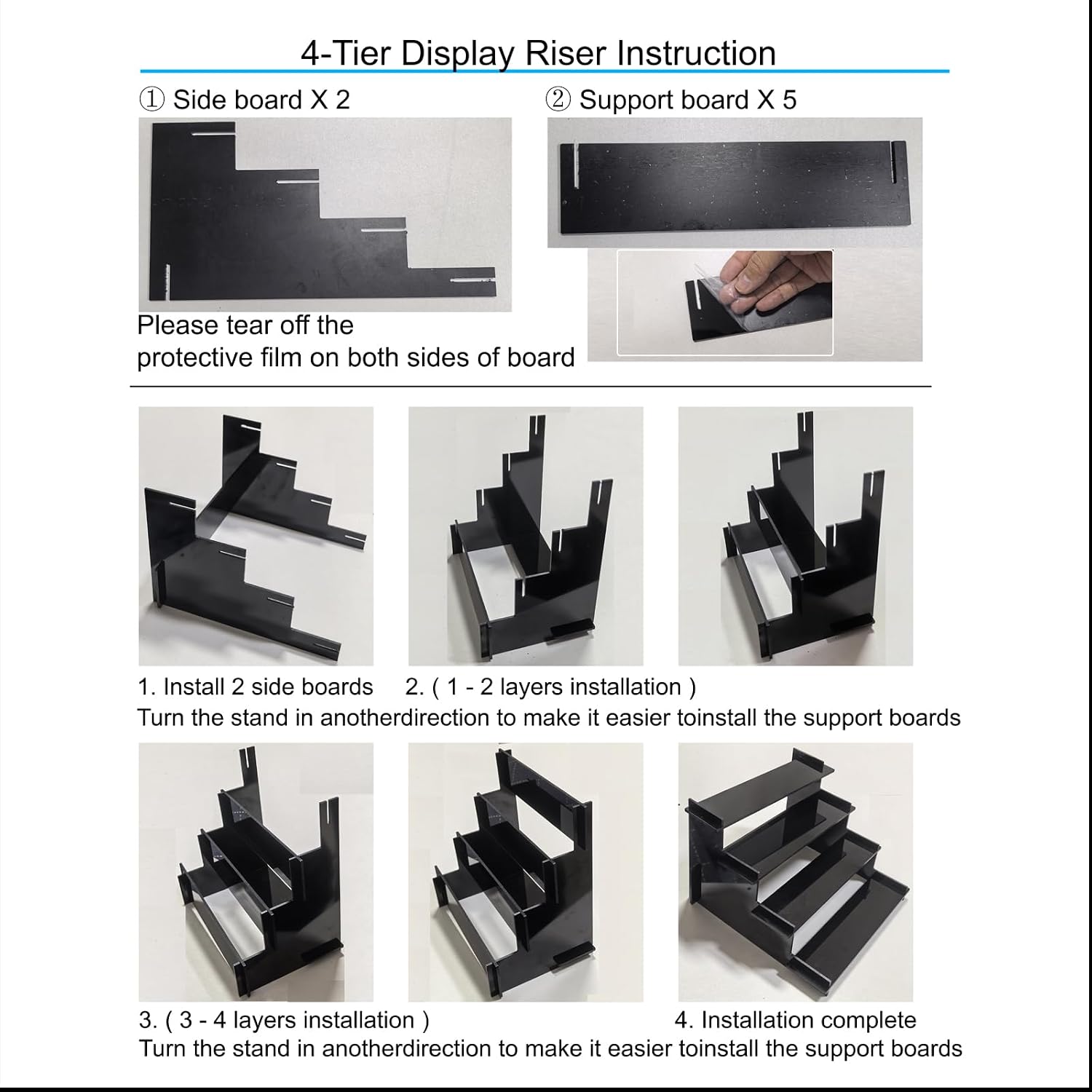 4 Tier Black Acrylic Display Risers, Perfume Organizer Stand, Cupcake Stand Holder, Shelf Risers for Display Stands