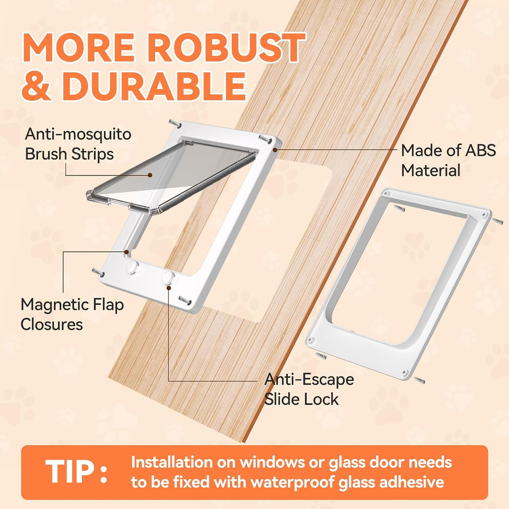 Thin Interior Cat Door, 4 Way Locking for Cats ≤25 lbs，Extra Large