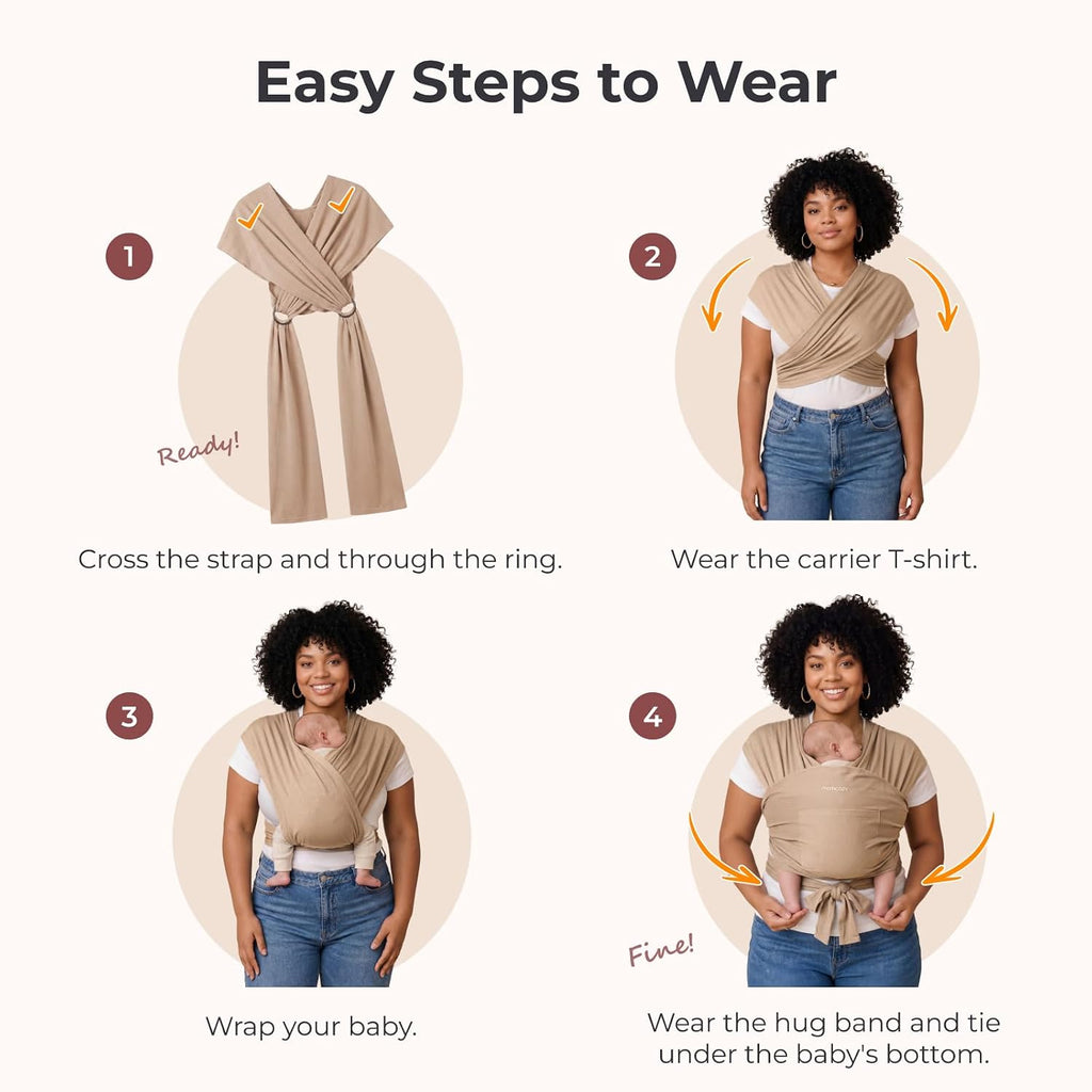Baby Wrap Carrier, Easy-On 2-Piece Design, Newborn to 33 lb | Easy On Like a T-Shirt, XXS-XXL Adjustable Fit, IHDI