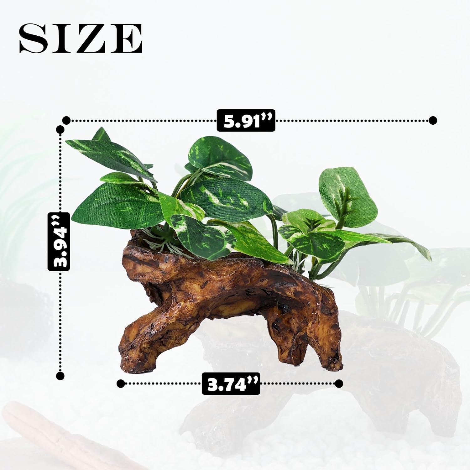 Artificial Aquarium Ornaments Silk Leaf Betta Fish Tank Decoration Driftwood Cave Decor for Reptiles Plants Driftwood