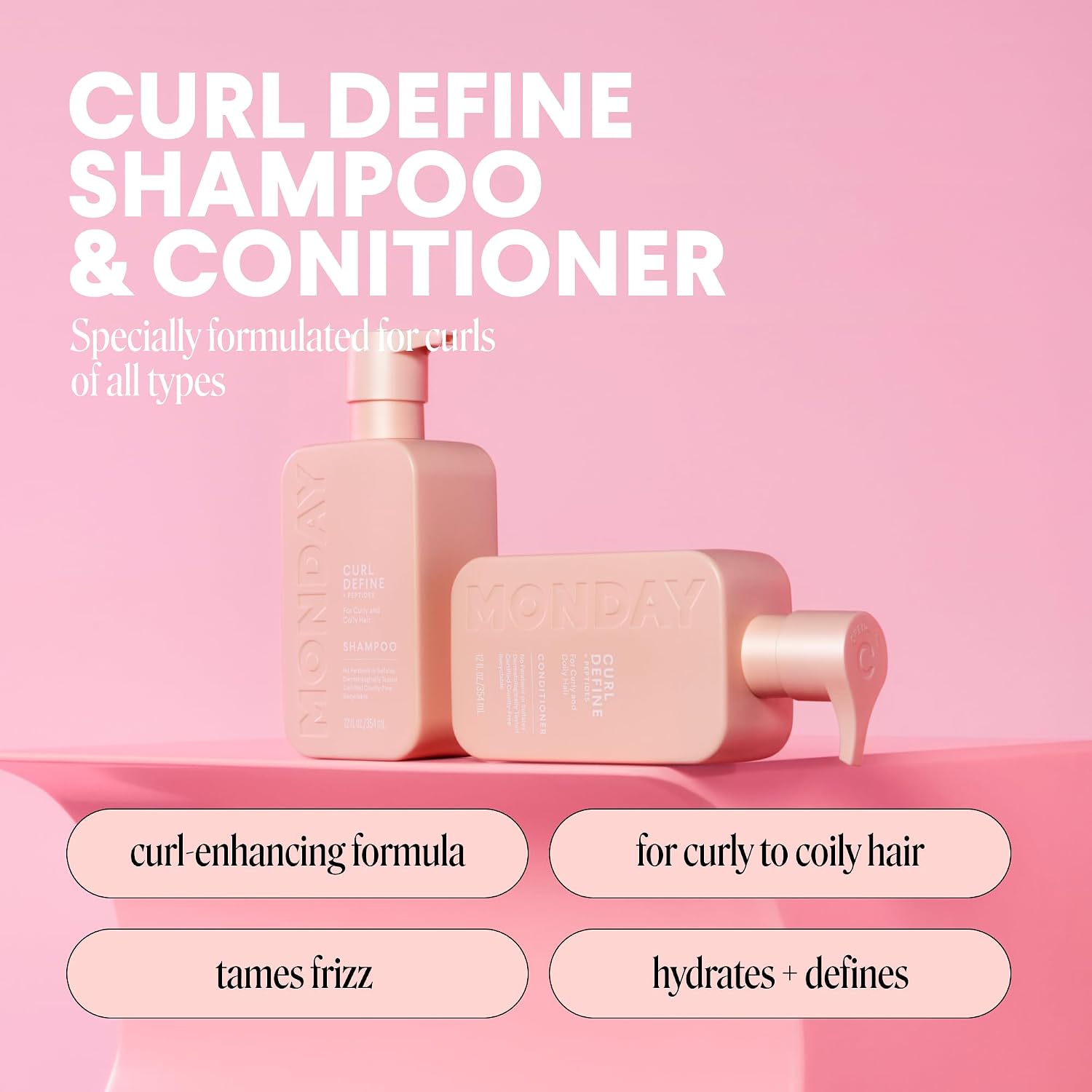 Curl Define Shampoo + Conditioner Set (2 Count) 12 oz Each Nourishes Curls, Tames Frizz, Coconut Oil and Shea Butter