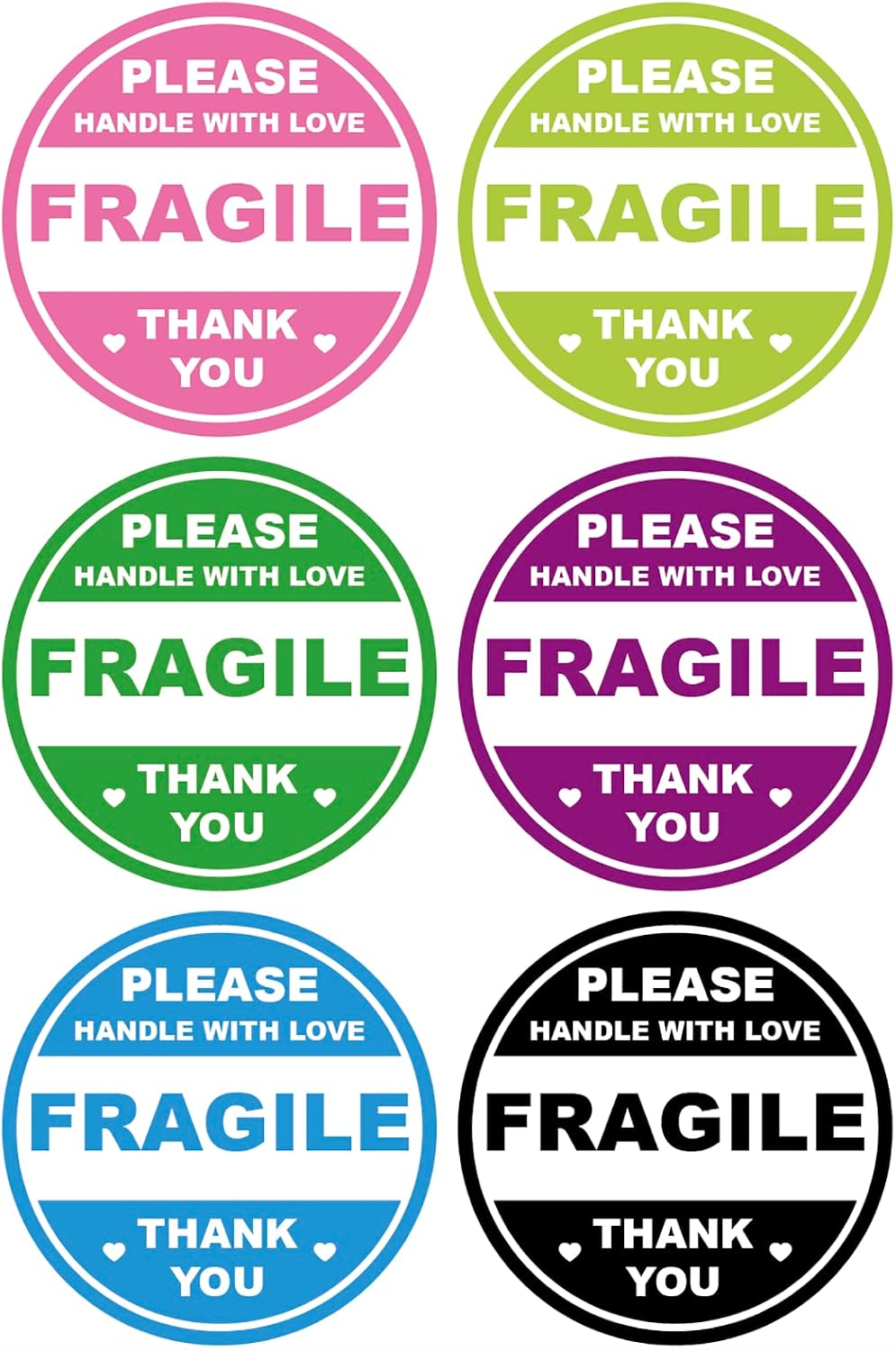 2 inch 300 PCS 6 Color Fragile Stickers for Shipping