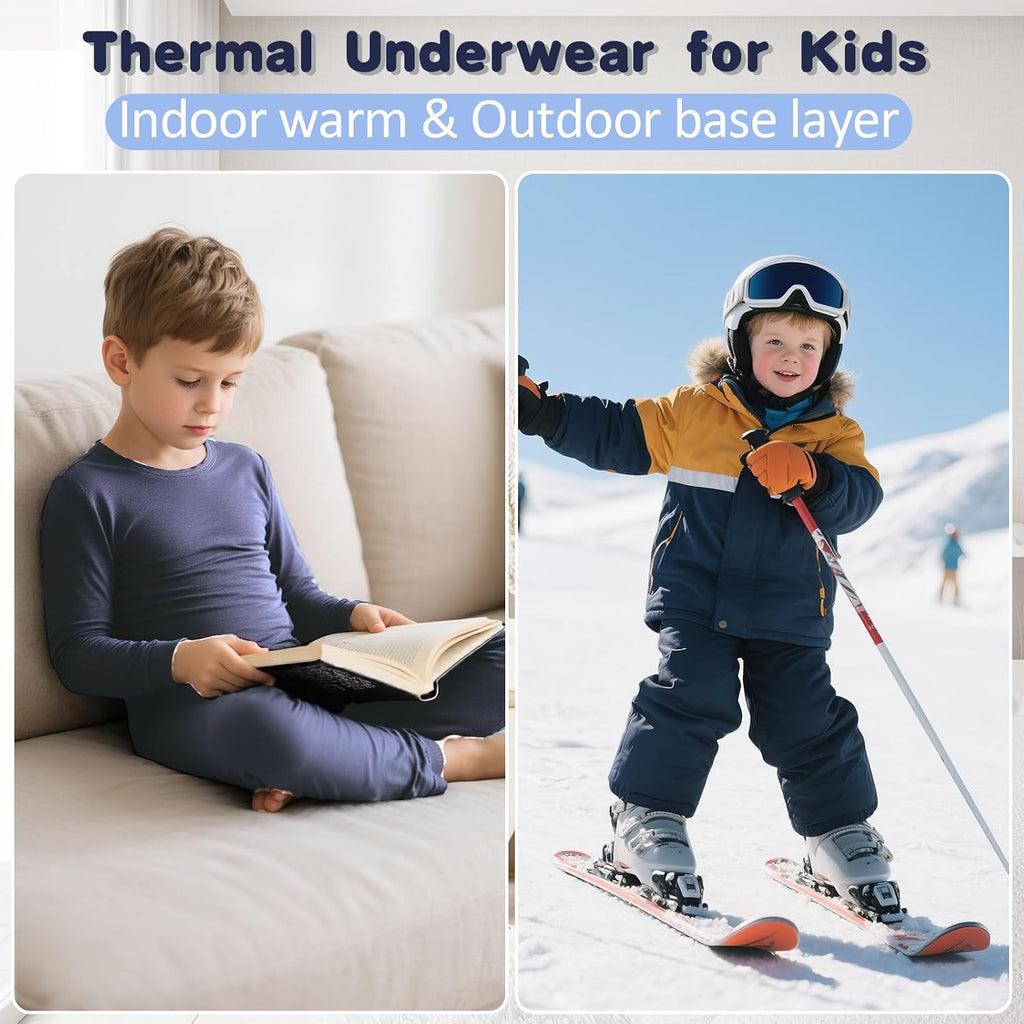 Heavyweight Thermal Underwear Base Layer Set for Boys | Fleece Lined, Moisture Wicking, 4 Way Stretch, No Itchy