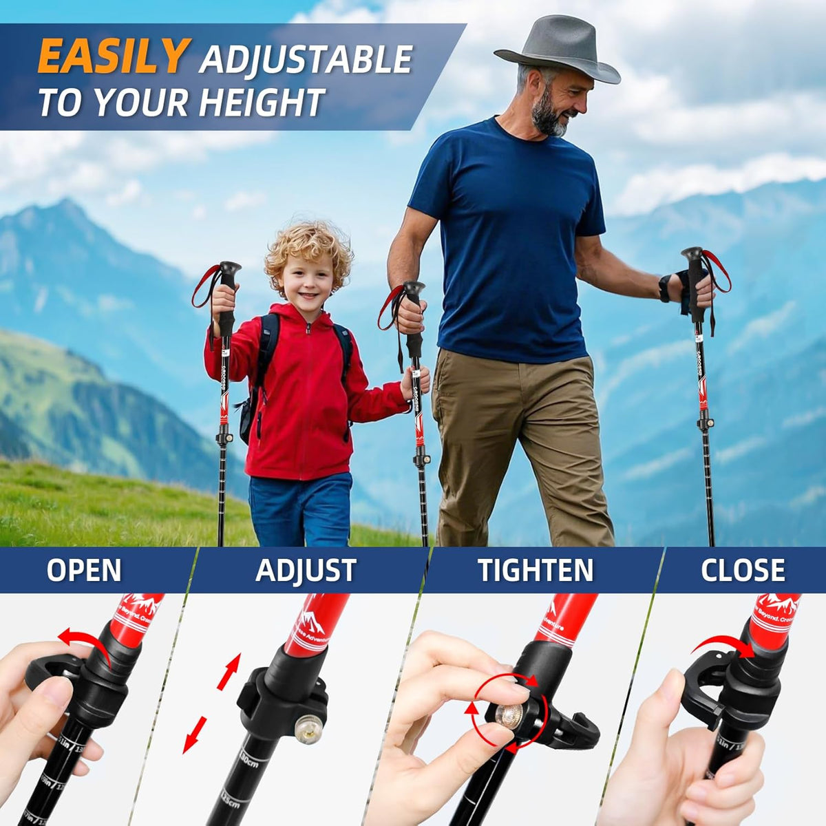 Hiking Poles, Trekking Poles for Hiking, Lightweight Aluminum Adjustable | 2 Pack, Telescoping, Retractable, Hiking