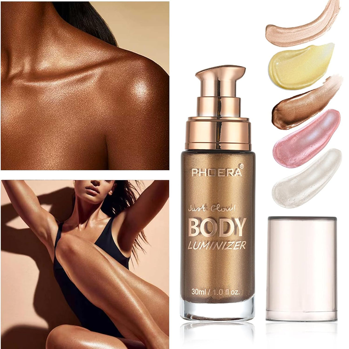 Body Shimmer Oil, Glistening Bronze Natural Glow Luminizer, Brush Include