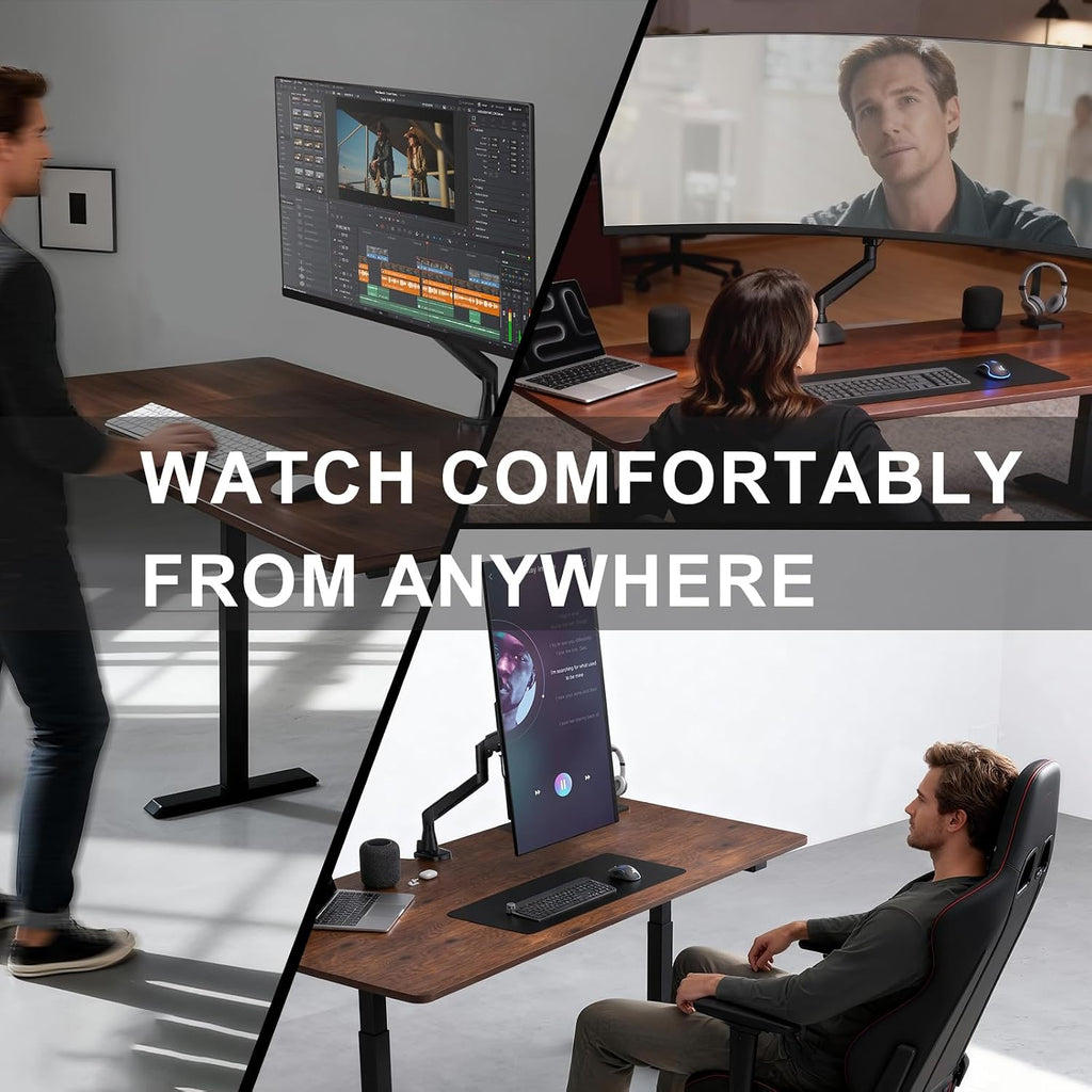 Heavy Duty Single Monitor Arm for 17-49 Inch Flat Curved Ultrawide Screens, up to 33 Lbs, Adjustable Single Monitor