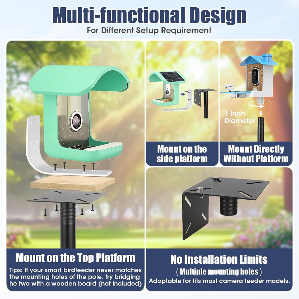 Smart Bird Feeder Pole Stand, 93 Inch Bird House Pole for Outdoors Heavy Duty Adjustable Mounting Pole for Smart Bird