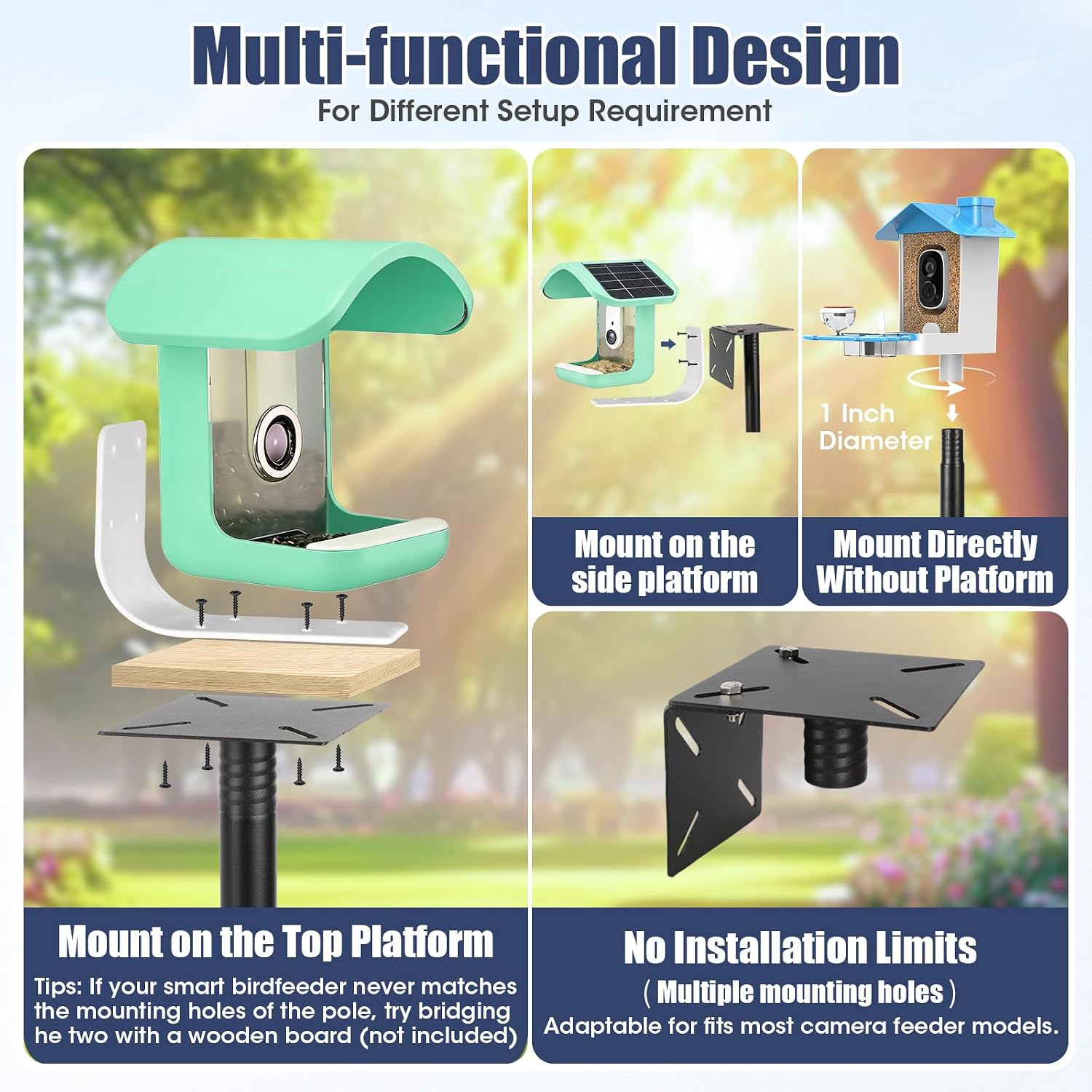 Smart Bird Feeder Pole Stand, 93 Inch Bird House Pole for Outdoors Heavy Duty Adjustable Mounting Pole for Smart Bird