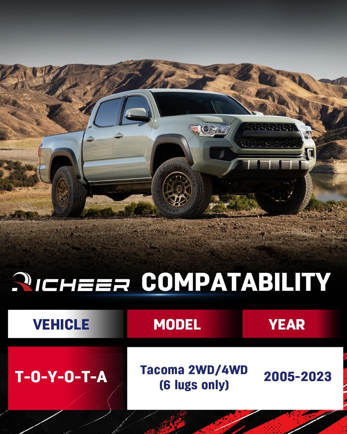 Richeer 3" Front and 2" Rear Leveling Kits for 2005-2023 Tacoma 2WD/4WD