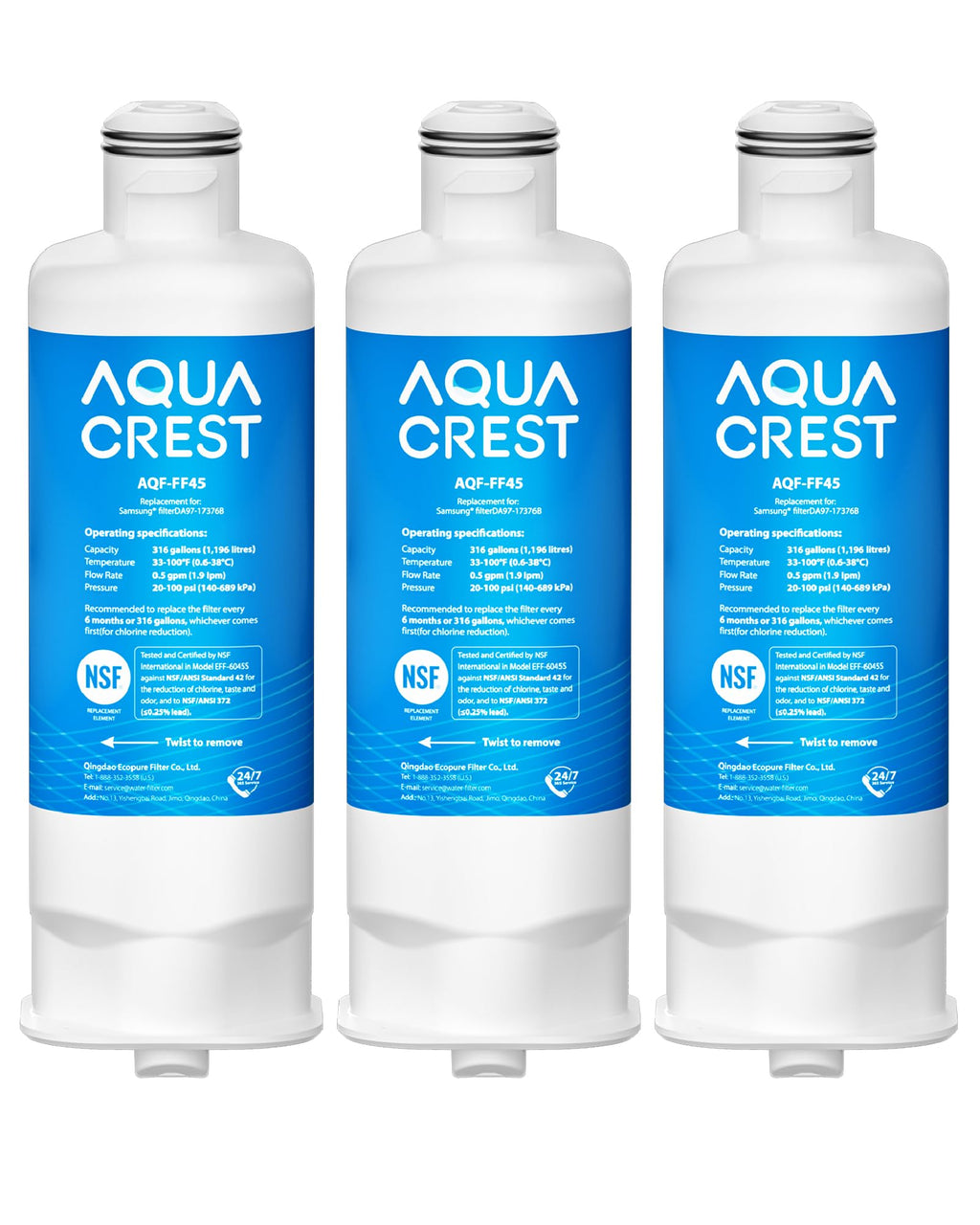 Water Filter, Replacement for Samsung DA97-17376B, 3 Pack