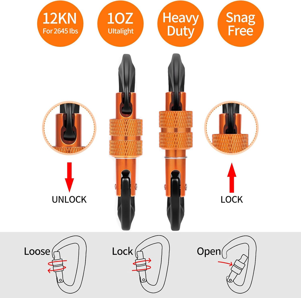 Carabiner Clips Heavy Duty 12kN (2697 lbs)-Lightweight Locking Carabiners for Camping, Hiking, Hammock, Dog Leash