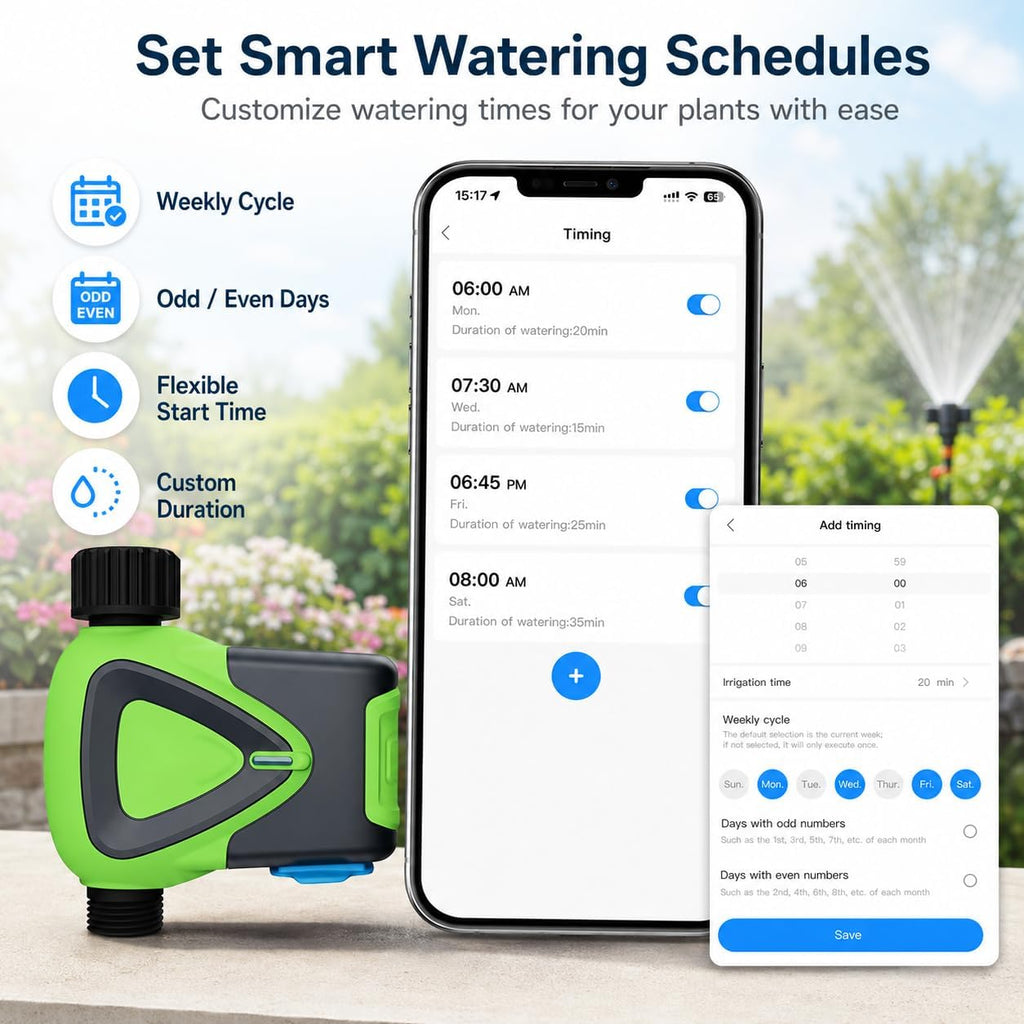 Smart WiFi Hose Timer No Hub Required, App-Controlled Sprinkler Timer for Garden Hose, Automatic Watering Timer for