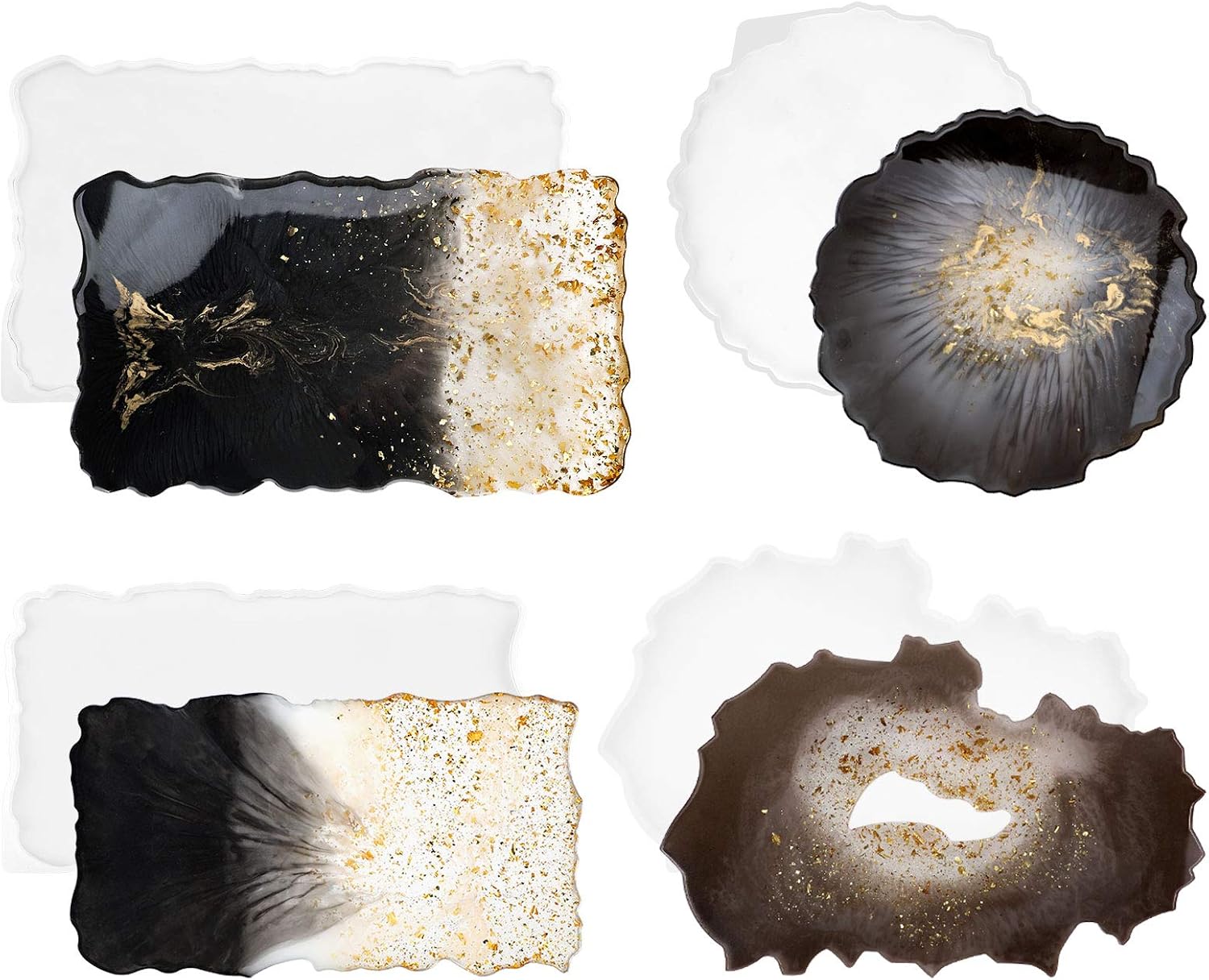 Tray Resin Molds for Casting, Gartful 4PCS Large Silicone Epoxy Molds, Geode Agate Platter Mold for Making Faux Agate