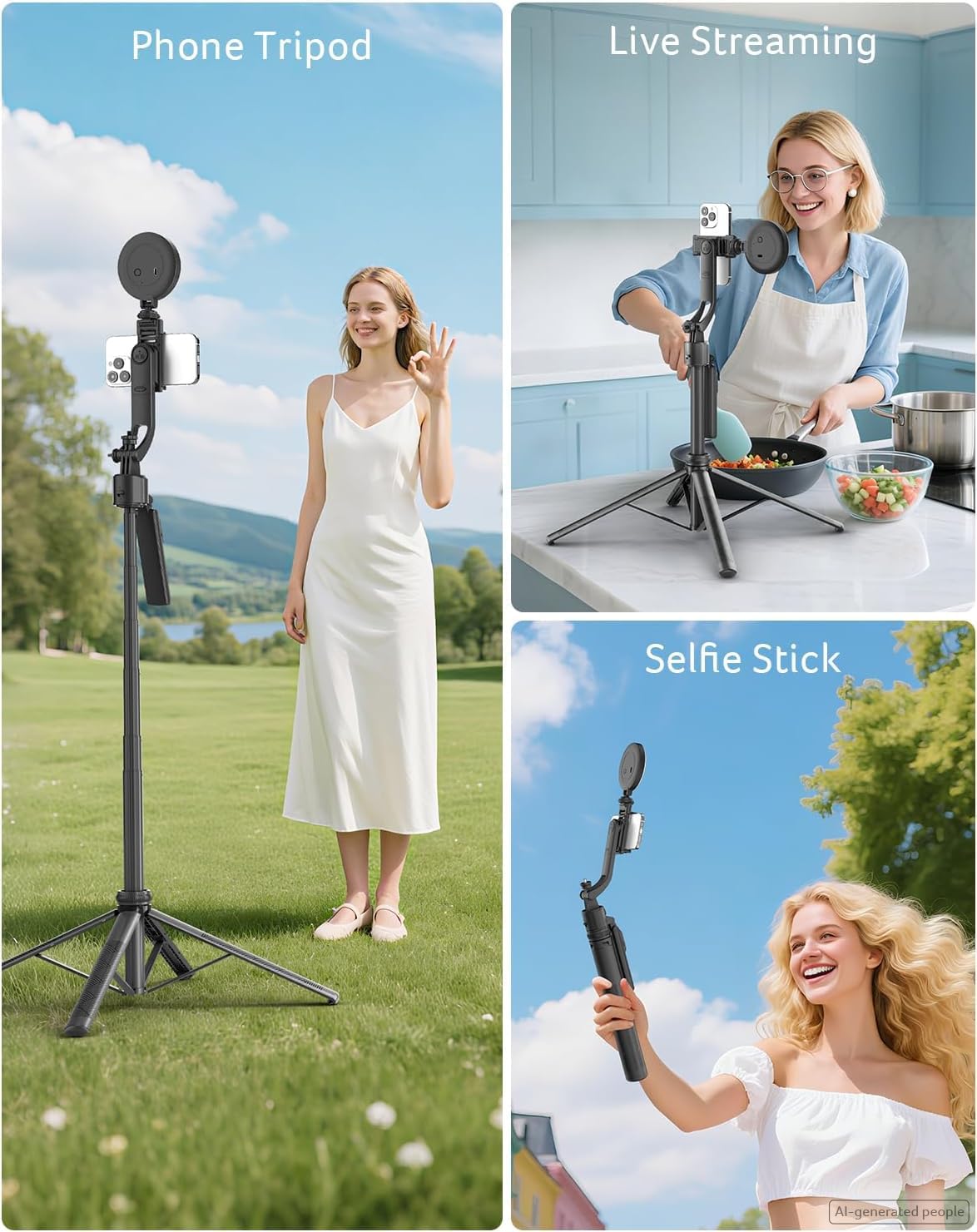 Gadget Auto Face Tracking Tripod for iPhone/Cell Phone/Android/Camera with Light and Remote, 64", No App