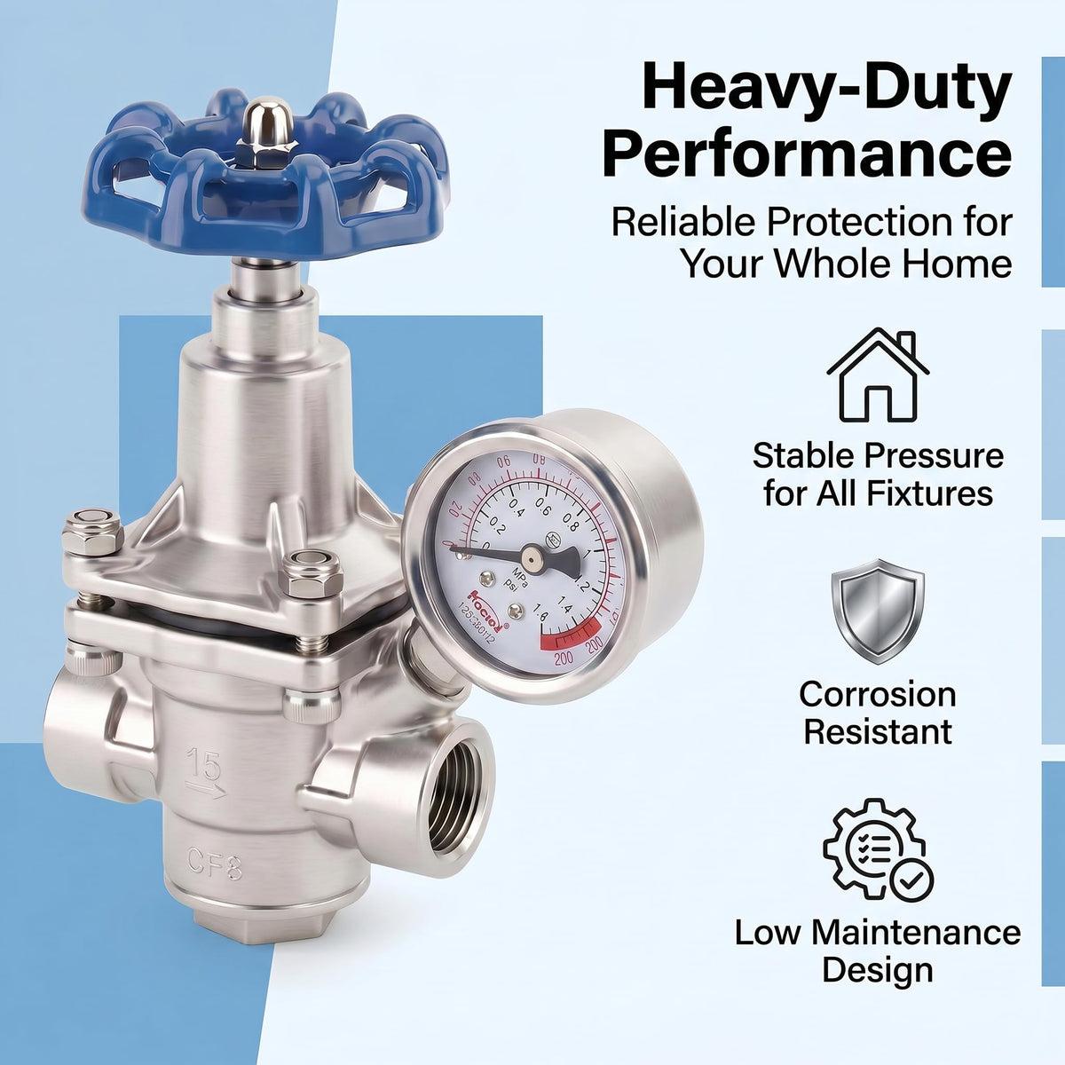 Valquave Water Pressure Regulator, 1/2 Inch Pressure Reducing Valve