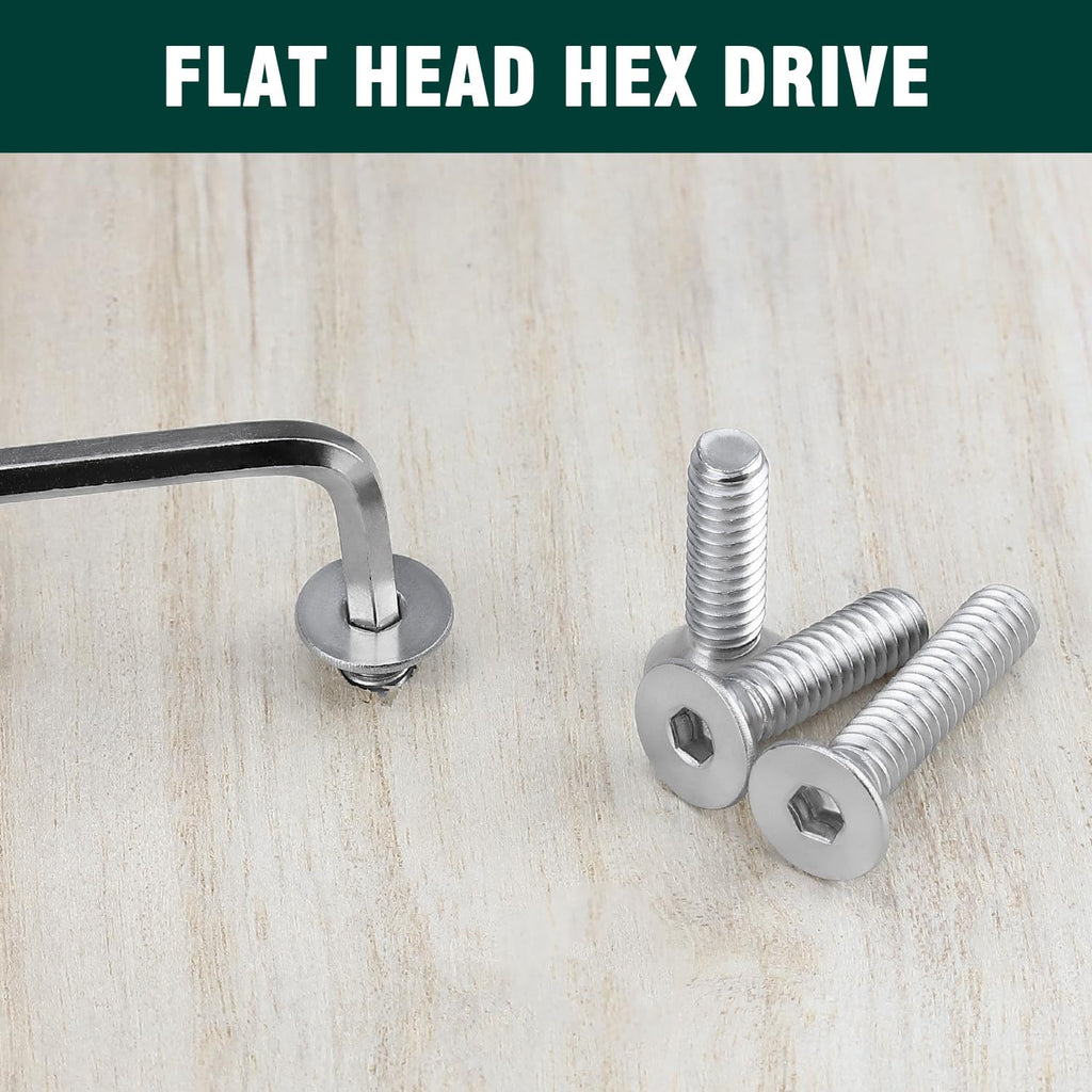 #10-32 x 1/2" Flat Countersunk Head Socket Cap Screws, 304 Stainless Steel 18-8 SS, Full Machine Thread Coverage, Allen Hex Drive, 50 PCS