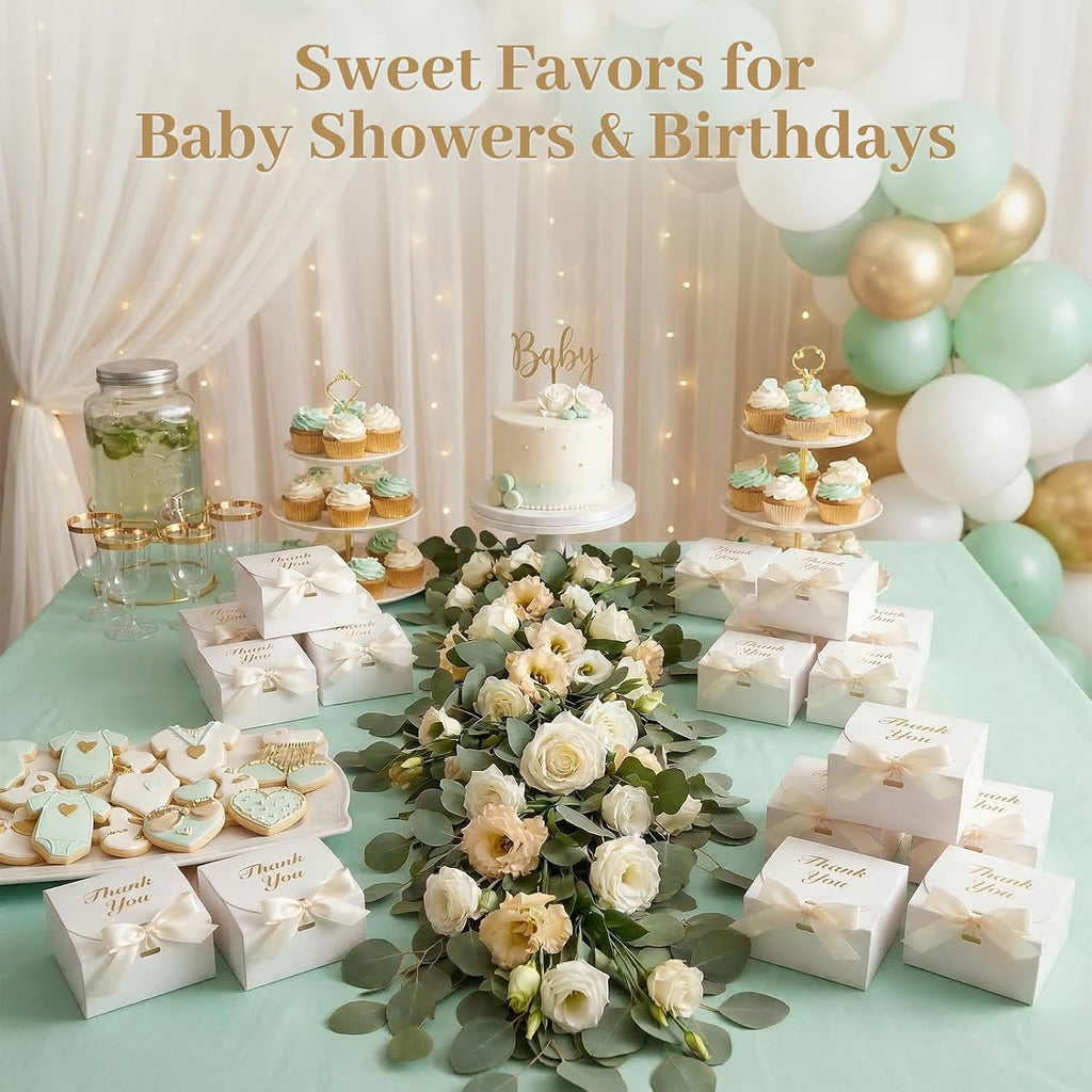 20PCS Thank You Gift Boxes, 4.5x4.5x1.9 Inches Mini Party Favor Boxes White Treat Bags with Bow Ribbon for Wedding