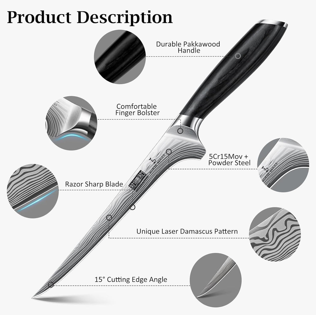 Fillet Knife 7 Inch, Japanese Sharp Boning Knife, Flexible Blade