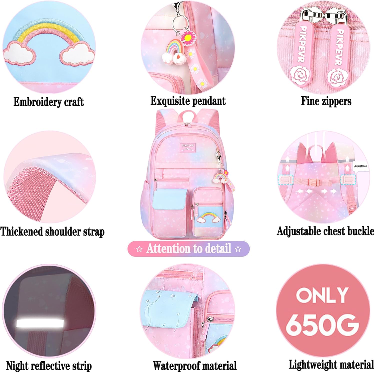 Rainbow Backpack For Girls Kids,Cute Student School Backpack With Pen Bag,Aesthetic Starry Rainbow Laptop Travel Bag