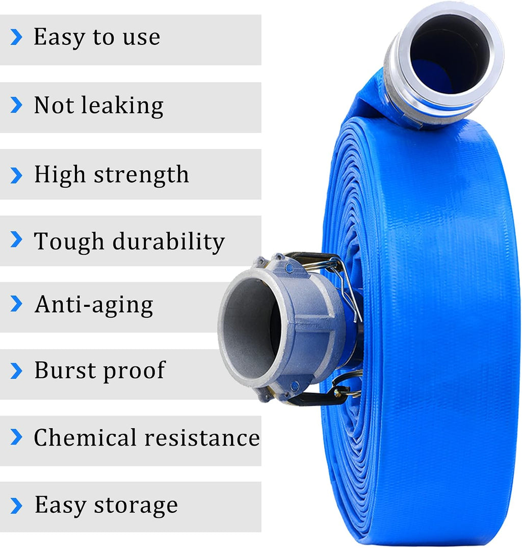 1 inch x 50ft PVC Lay Flat Discharge Hose With Aluminum Camlock C & E