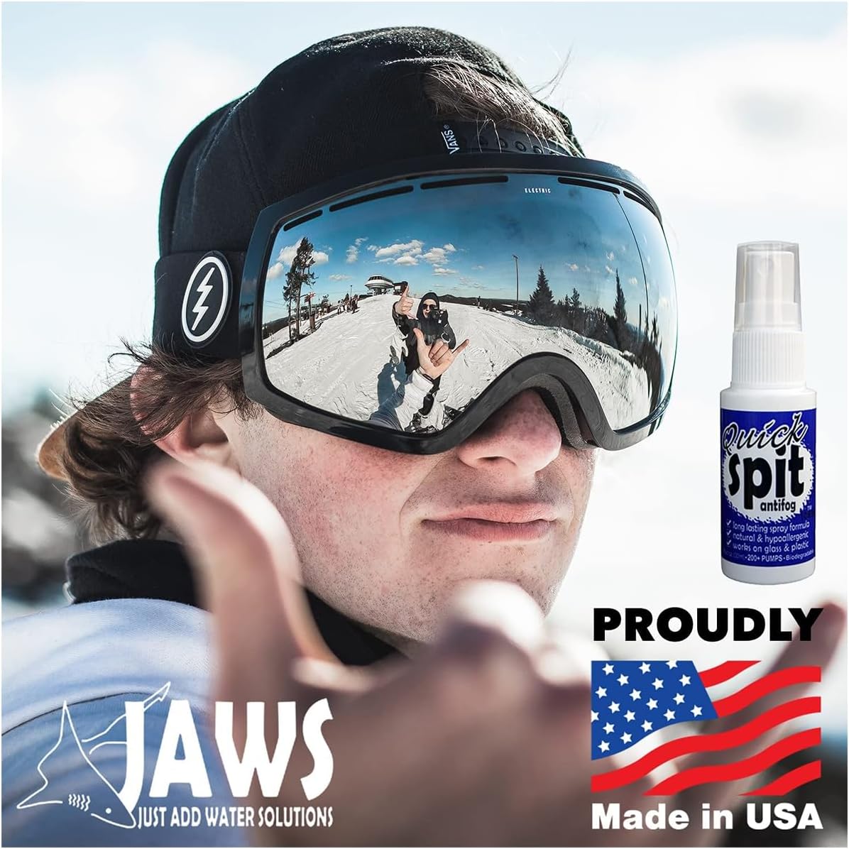 Jaws Quick Spit Anti-Fog Spray for Swim Goggles, Eye Glasses, Snorkel Mask, Scuba Divers, and Safety Eyewear, Made in