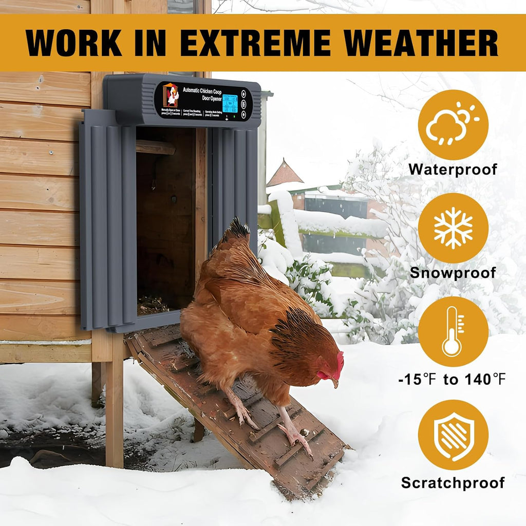 Automatic Chicken Coop Door, Extra Large Size, Anti-Pinch Design,Programmable Timer & Light Sensor Modes, Large LCD
