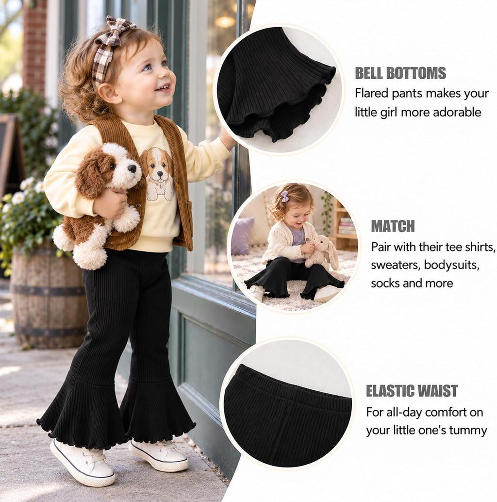 Baby Girl Flare Pants 3 Pack Ribbed Toddler Bell Bottoms 6M-3T