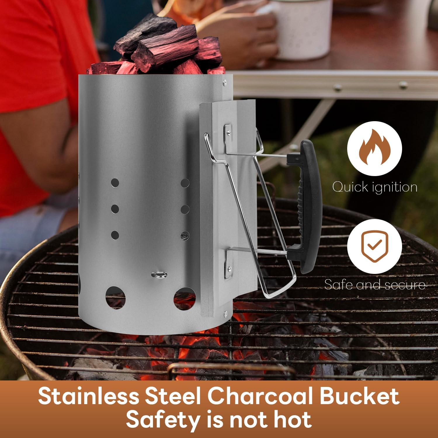 Charcoal Chimney Starter, Chimney Charcoal Starter for Charcoal Barbecue Grills, Suitable for Outdoor Cooking and