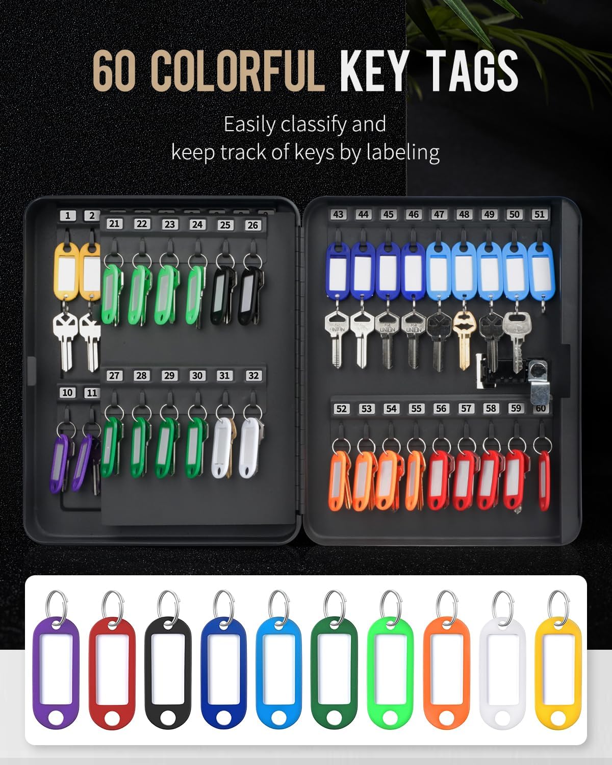 60 Position Key Cabinet with Combination Lock Resettable Black Digital Security Storage Box Steel Key Organizer with