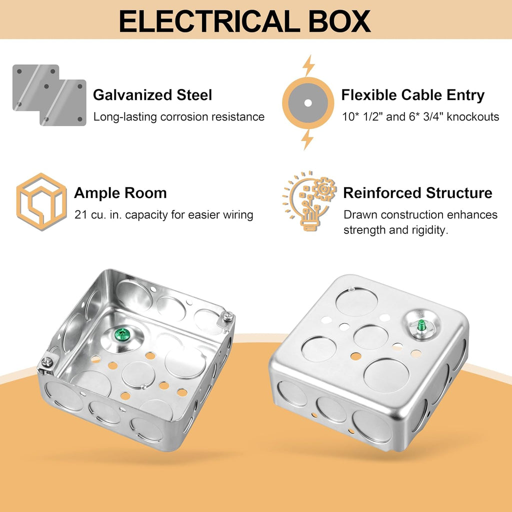 1-Pack 4" Square Electrical Box with Cover - Galvanized Steel Junction Box