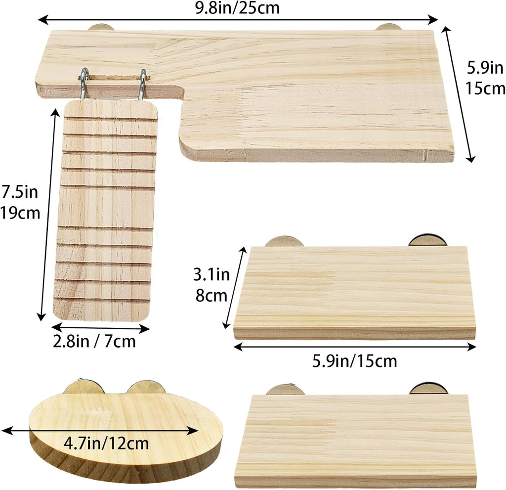 Hamster Cage Platform L-Shaped Wooden Hamster Cage Accessories Rat Climbing Toys Ledge with Ladder for Sugar Glider