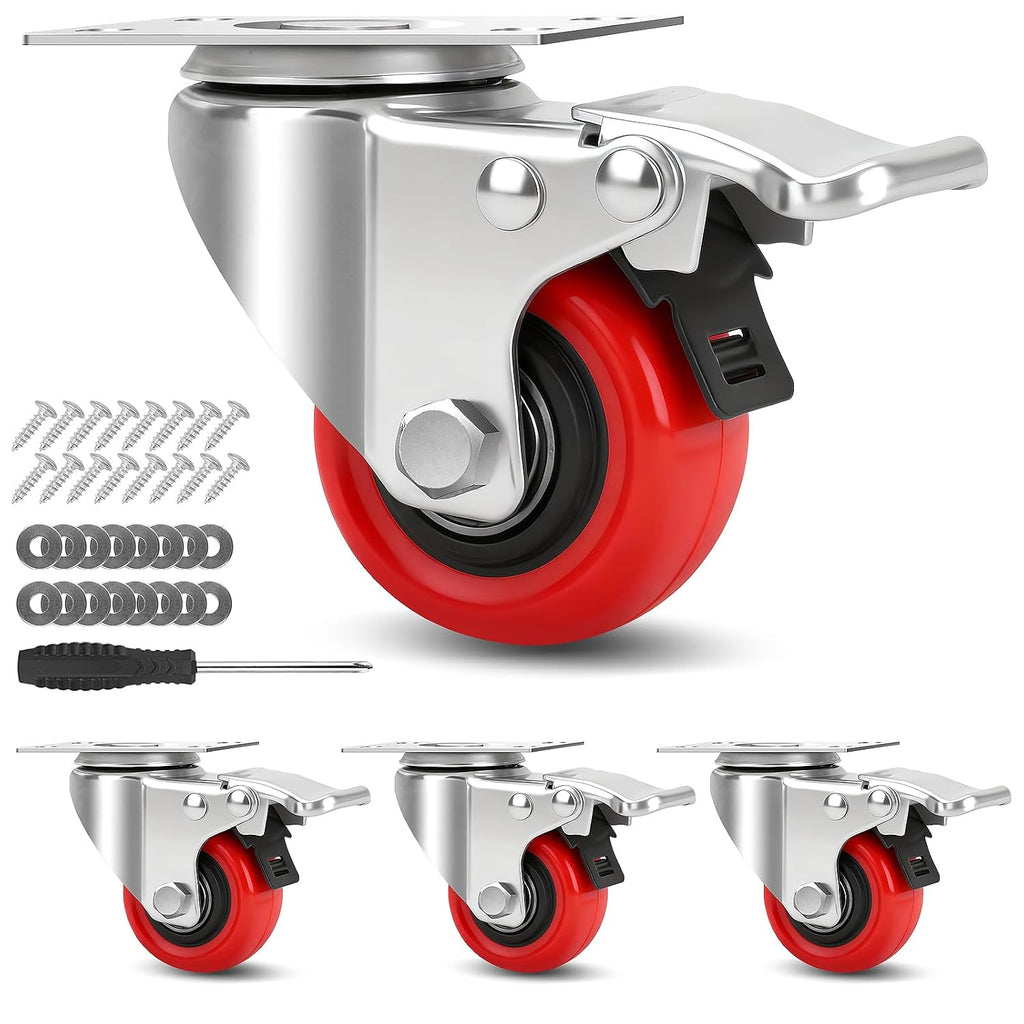 2 Inch Industrial Heavy Duty Swivel Caster Wheels with Brake,Set of 4 Safety Locking Casters,Load 600lbs,Premium