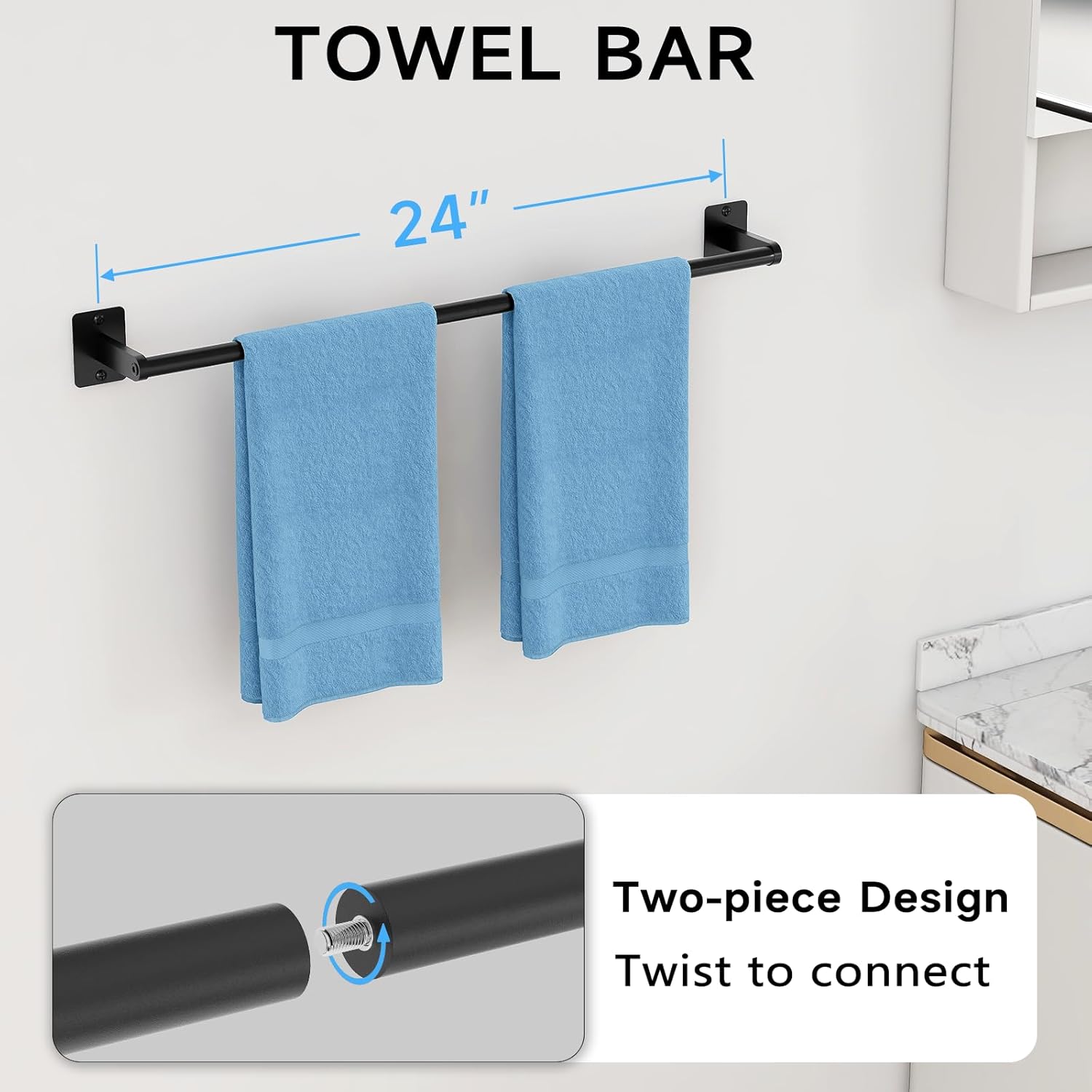 Black Bathroom Accessories Set, 4-Piece Bathroom Hardware Set | 24 inch Towel Bar, Towel Racks for Bathroom, Robe