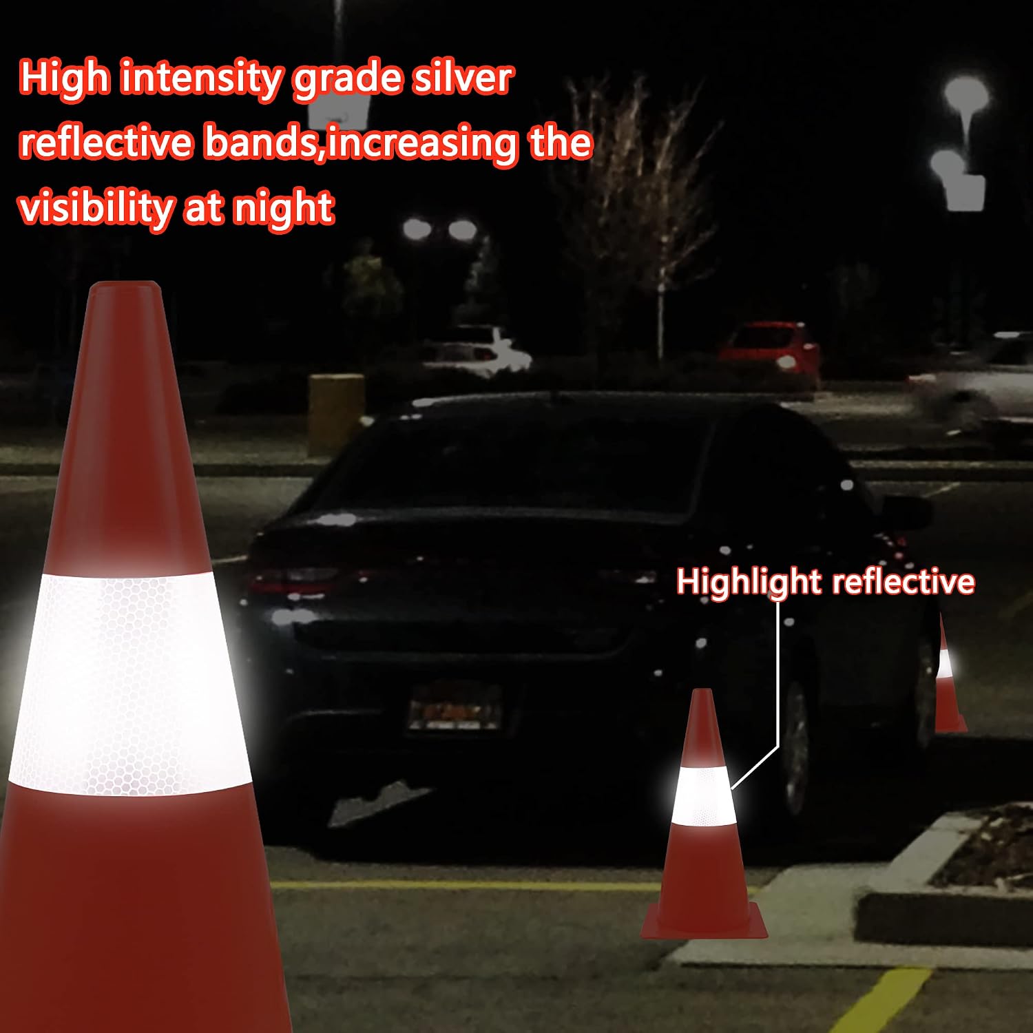 15 inch Traffic Safety Cones with Reflective Collars,[4 Pack]Orange Construction Cones| Parking Cones| Soccer