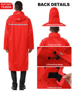 Raincoat Waterproof Hi Vis Reflective Long Rain Jacket Unisex (M, Red)