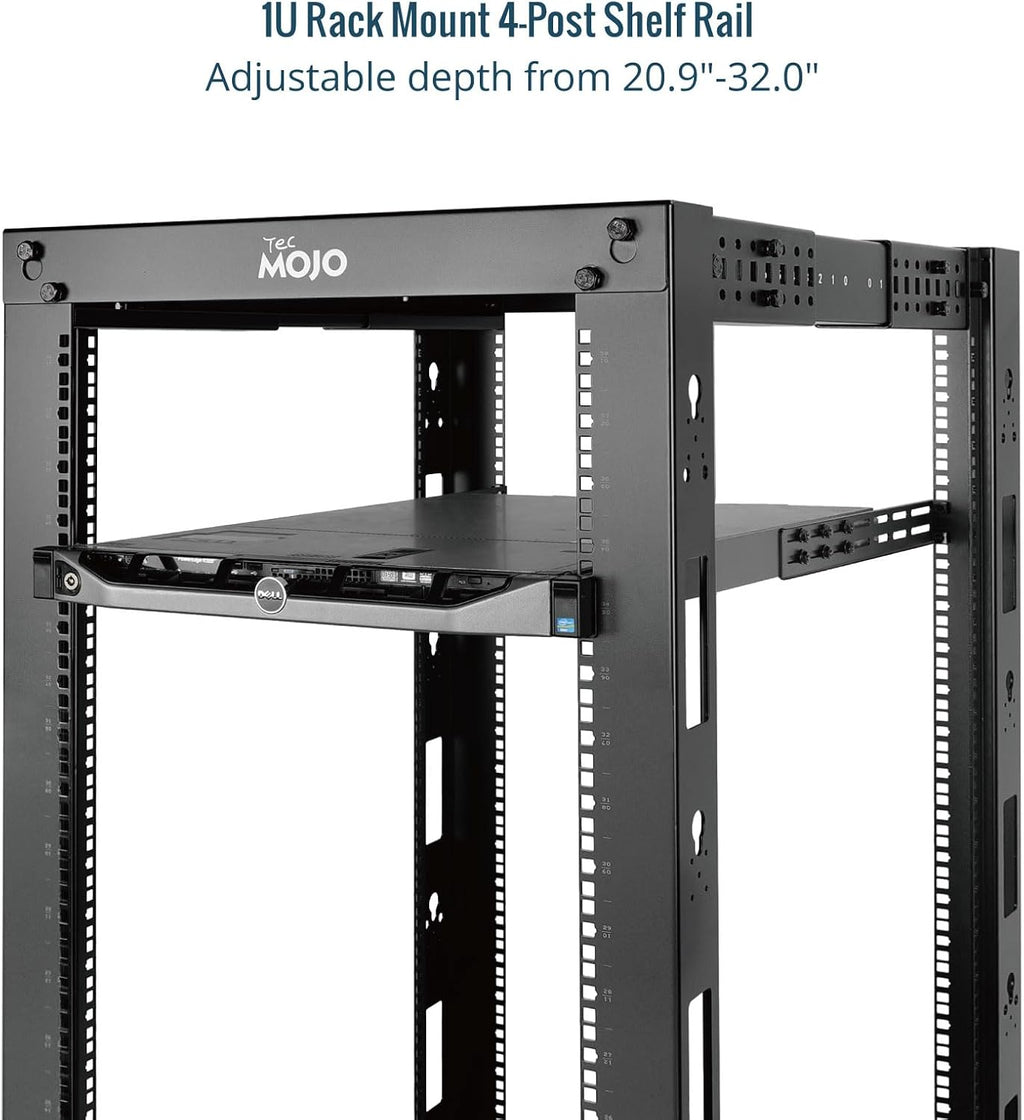 Tecmojo 1U Universal Rack Mount Rails,4-Post Server Rack Shelf Rail with 20.9"-32" Adjustable Depth Fit for Non-Rack Mountable Server/Networking/AV/IT Equipment