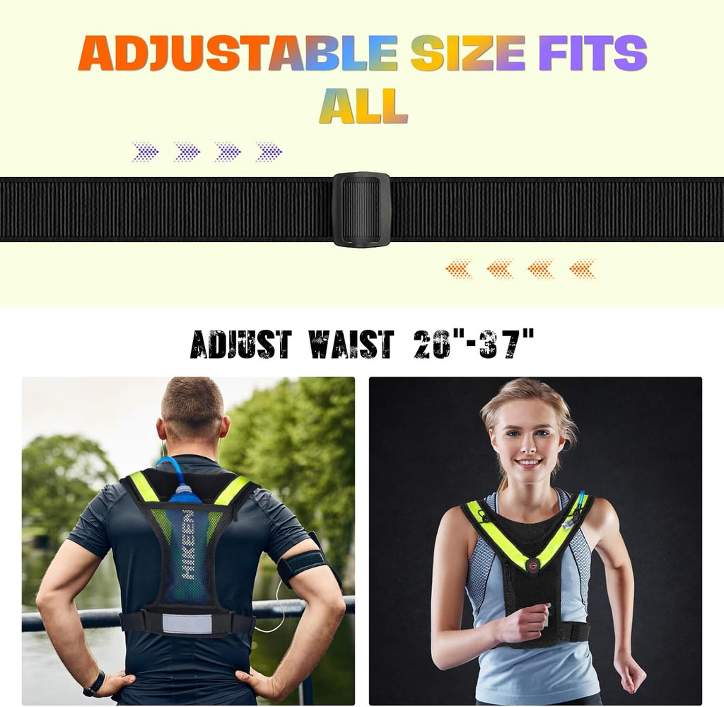 Running Vest for Women Men, Adjustable Straps Hydration Vest with Water Bladder, LED Reflective Belt and Outdoor