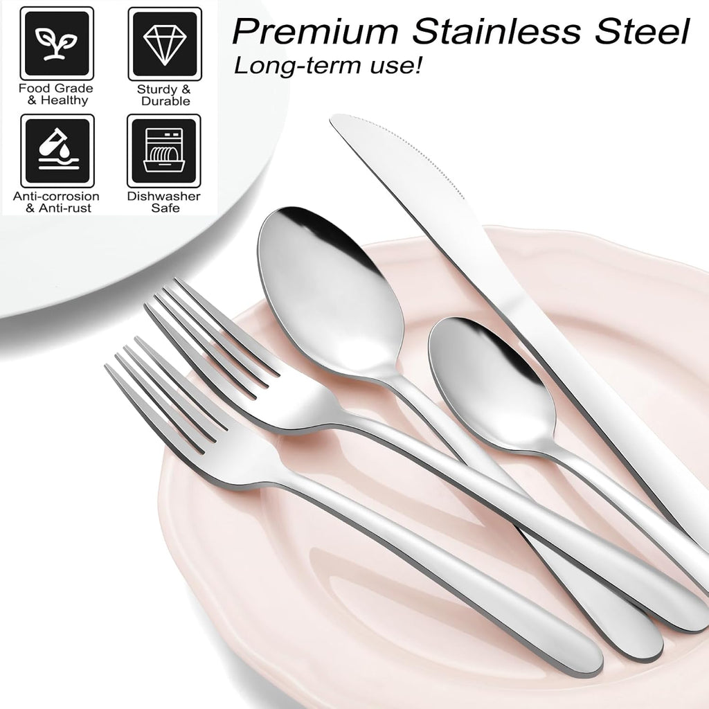 72-Pieces Silverware Set for 12, Flatware Set with Steak Knives, Stainless Steel Cutlery Set, Include Forks Spoons