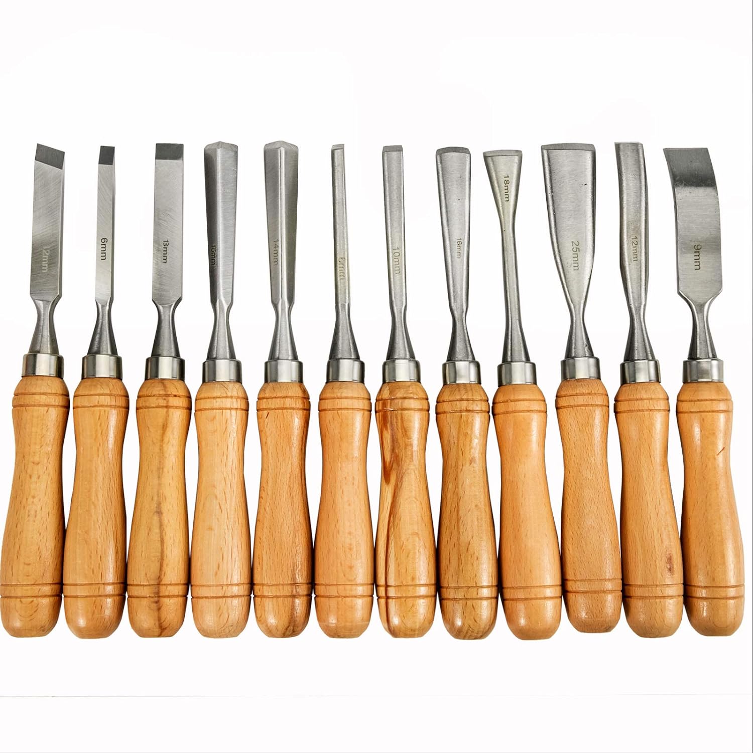Wood Chisel Sets 12pcs，Carving Hand Chisel 3-3/4Inch Blade Length with Red Eucalyptus Handle,Wood Tool Box