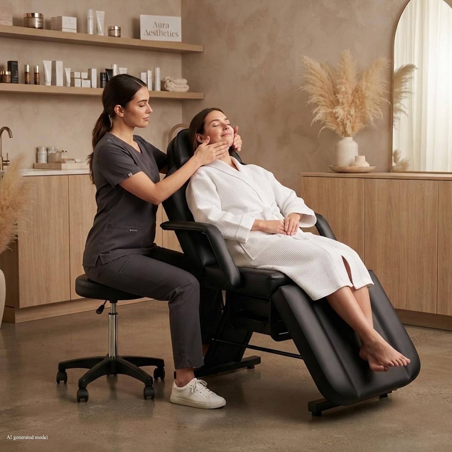 Tattoo Chair for Client, 3-Section Adjustable Facial Esthetician Bed Table with Hydraulic Stool, Multi-Purpose Spa