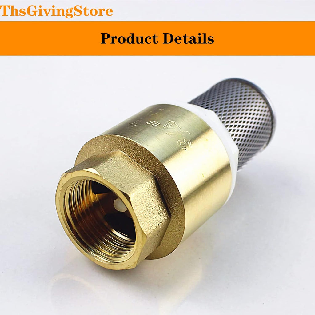 New 1/2" DN15 Female Thread Bottom Valve, Brass one-Way Check Valve, Water Pump Foot Valve with Filter 1PCS (DN15-1/2")